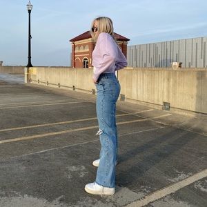 Zara High Rise Full Length Ripped Jeans